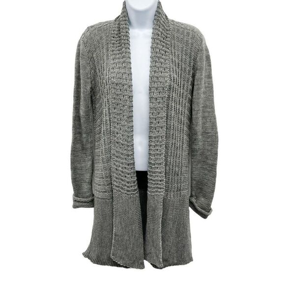 Open Front Longline Shawl Collar Textured Chunky Knit Cardigan Sweater Top - Picture 1 of 6
